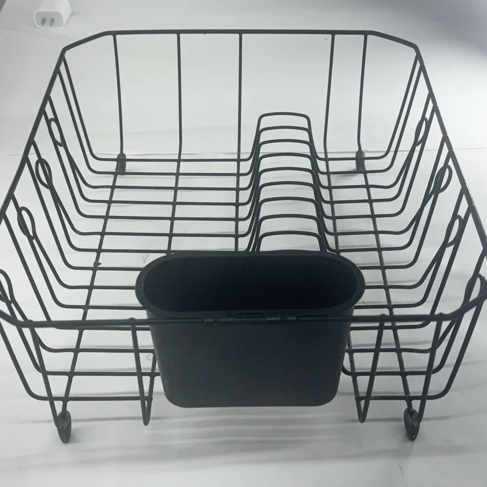 Rubbermaid Black Wire Dish Drainer Drying Rack w/Plastic Utensil Cup Rubber Feet